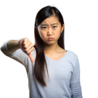 Young Girl Expressing Disapproval With Thumbs Down Icon and Transparent Background png