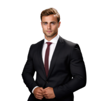 joven hermoso empresario en negro traje en transparente antecedentes png