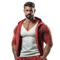 Handsome young man with muscular body, gym boy on transparent background png