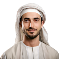 joven musulmán hombre en tradicional ropa en transparente antecedentes png