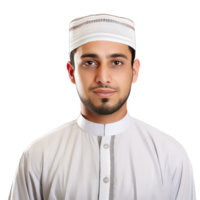 young muslim man in traditional clothes on transparent background png