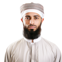 young muslim man in traditional clothes on transparent background png