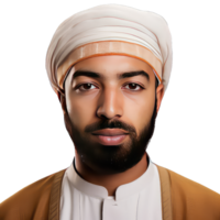 young muslim man in traditional clothes on transparent background png