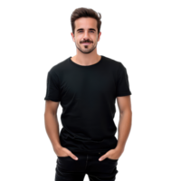 Beau homme porter noir T-shirt sur transparent Contexte png