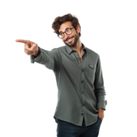 Handsome man pointing to the lateral on transparent background png