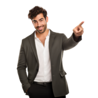 Handsome man pointing to the lateral on transparent background png