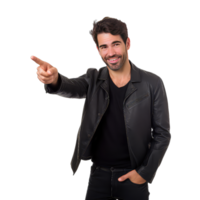 Handsome man pointing to the lateral on transparent background png