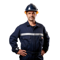 retrato de un sonriente trabajador en casco en transparente antecedentes png