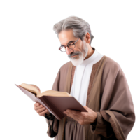 Portrait of a senior man reading a book on transparent background png