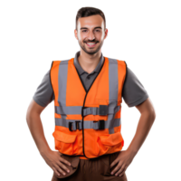 Portrait of a young man wearing safety vest on transparent background png