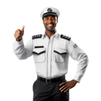 happy african american police officer showing thumbs up on transparent background png