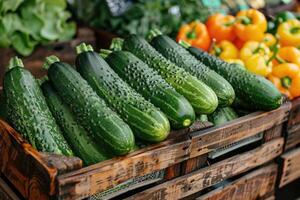 orgánico Pepino en el mercado. foto