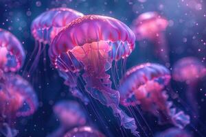 Glowing jellyfish in the sea. photo