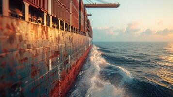 Cargo ship loaded with shipping containers photo