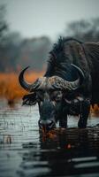 African buffalo standing in water photo