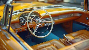 Classic car's interior with golden dashboard photo