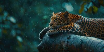 Leopard or panther in the green jungle photo