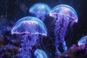 Glowing jellyfish in the sea. photo