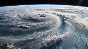 enorme huracán visto desde espacio terminado tierra foto