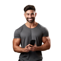 Portrait of happy young man using mobile phone on transparent background png