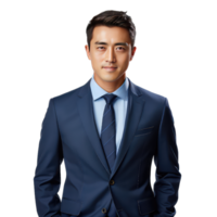 Portrait of handsome young businessman in blue suit on transparent background png