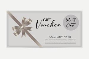 Gift voucher. Coupon template with silver bow. Promo coupon. vector