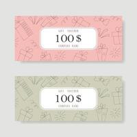 Gift voucher in doodle style. Gift certificate template. vector