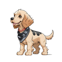 A playful puppy with a shiny coat and a bandana, exuding joy and warmth. png