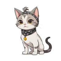 Cute kitten sitting attentively with a black bandana around its neck png