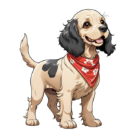 A playful puppy with a shiny coat and a bandana, exuding joy and warmth. png