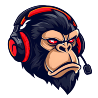 A gorilla with headphones on and a picture of a gorilla on the back png