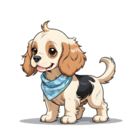 A playful puppy with a shiny coat and a bandana, exuding joy and warmth. png