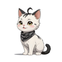 Cute kitten sitting attentively with a black bandana around its neck png