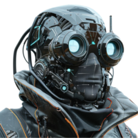 a futuristic robot with a helmet and goggles AI-Generated png