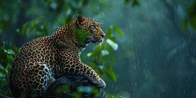 Leopard or panther in the green jungle photo