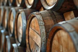 Wooden oak Port barrels in neat rows photo