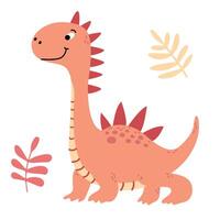 encantador ilustración de un linda dinosaurio en un plano estilo. simpático y juguetón diseño es ideal para para niños libros, camiseta, guardería decoración, saludo tarjetas, fiesta invitaciones vector