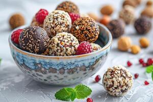 Healthy energy balls made of dried fruits and nuts healthy food. photo