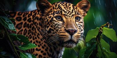 Leopard or panther in the green jungle photo