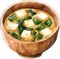 Miso soup, soybean paste soup with tofu and seaweed png