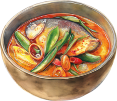 assam pedas, sur och kryddad fisk gryta png