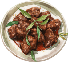 Rendang, slow cooked meat, usually beef, in coconut milk and spices png