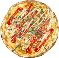 Okonomiyaki. Bohnenkraut Pfannkuchen mit verschiedene Zutaten png