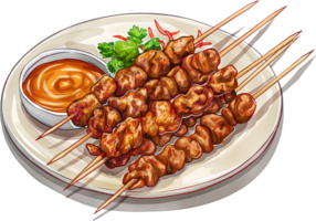 satay, A la parrilla carne brochetas con maní salsa png