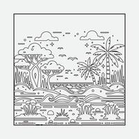 Draw a sketch of a beach scene with a neat outline vector