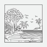 Draw a sketch of a beach scene with a neat outline vector