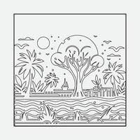 Draw a sketch of a beach scene with a neat outline vector