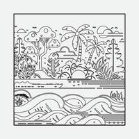 Draw a sketch of a beach scene with a neat outline vector