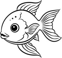 Illustration of Cute Fish on White Background - Coloring Book vector