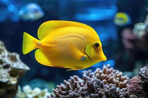 Yellow tang fish on coral reef photo